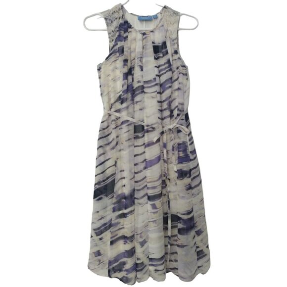 Simply Vera Vera Wang Sleeveless Pleated Dress With Lace Detail & Abstract Print - Picture 1 of 8